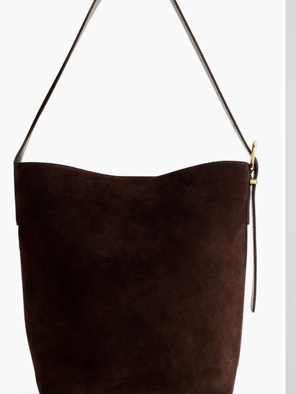 Madewell Essential Bucket Tote in Dark Brown Suede Shoulder Bag with Gold Buckle - Picture 12 of 12